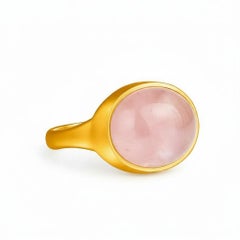 Pink, rose quartz cabochon ring