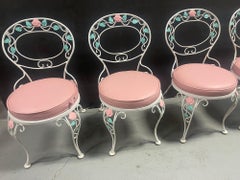 Pink Rose White Iron Garden Table and Chairs Set