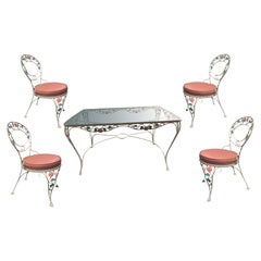Used Pink Rose White Iron Garden Table and Chairs Set