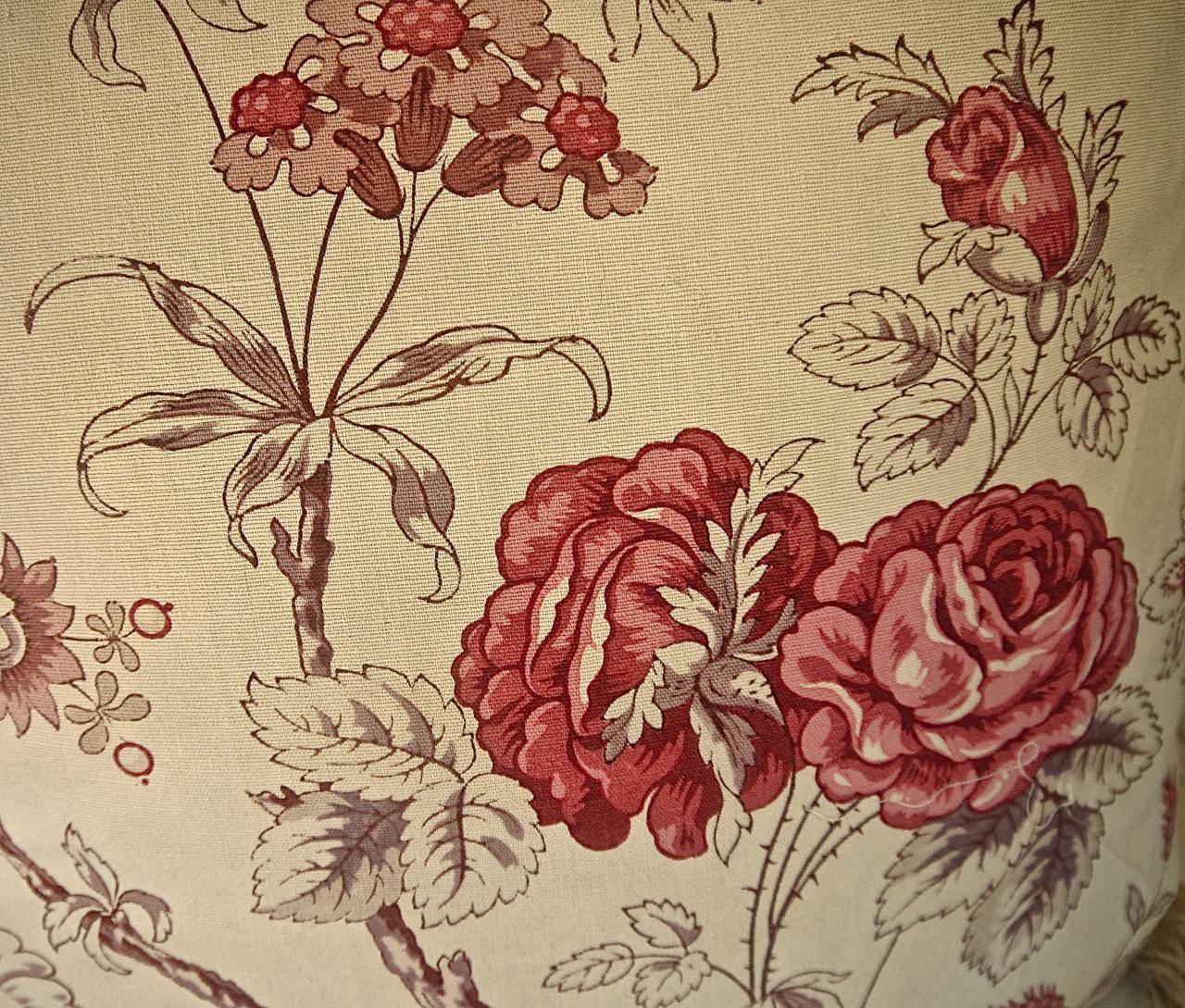 Pink Roses and Flowers Cotton Cushion, French, Early 20th Century 3