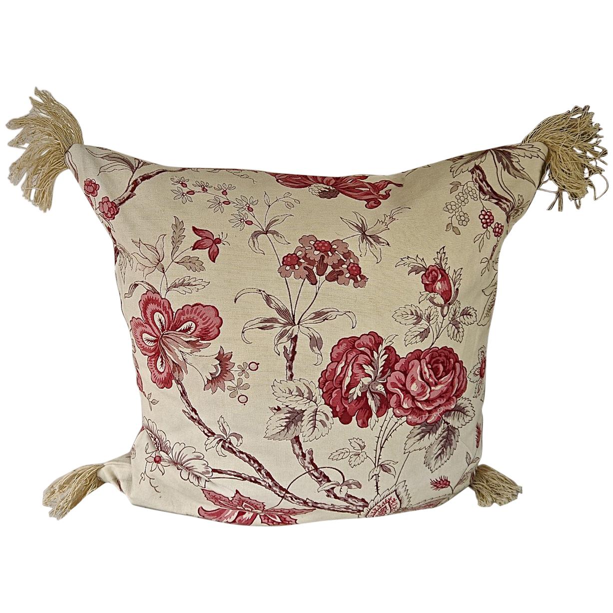 Pink Roses and Flowers Cotton Cushion, French, Early 20th Century