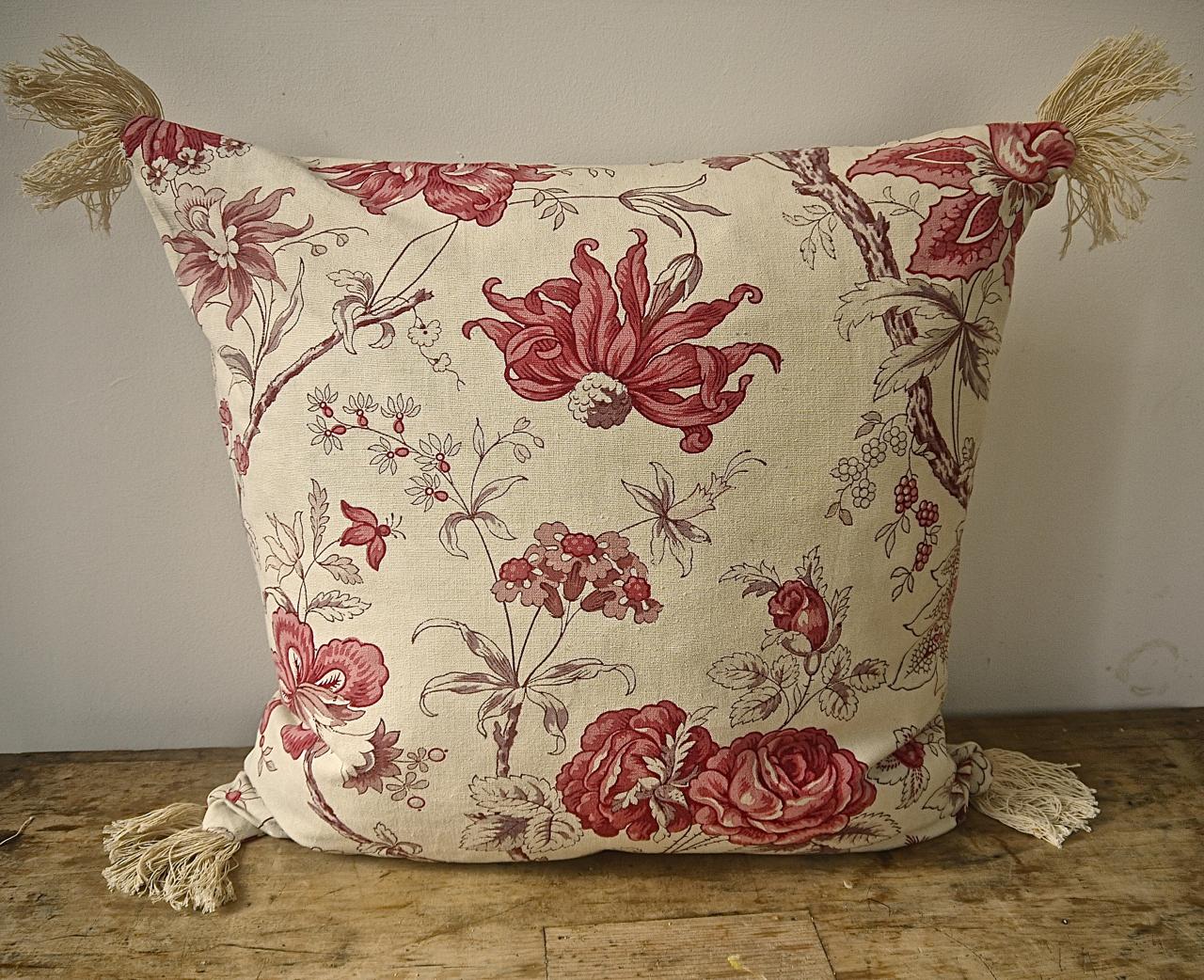 French Provincial Pink Roses and Flowers Cotton Cushion French