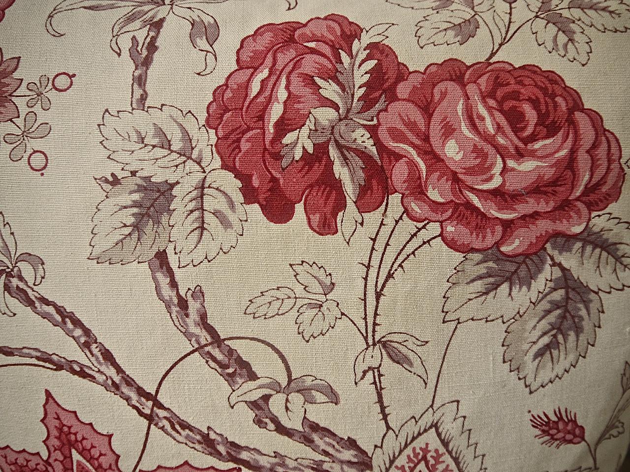 Early 20th Century Pink Roses and Flowers Cotton Cushion French