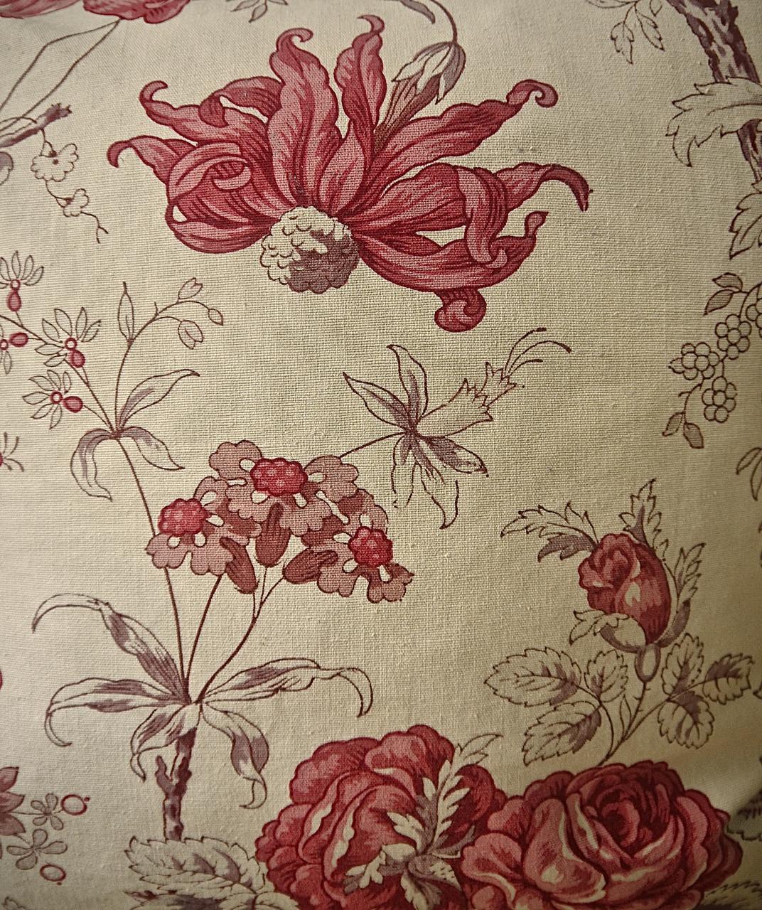 Pink Roses and Flowers Cotton Cushion French 1