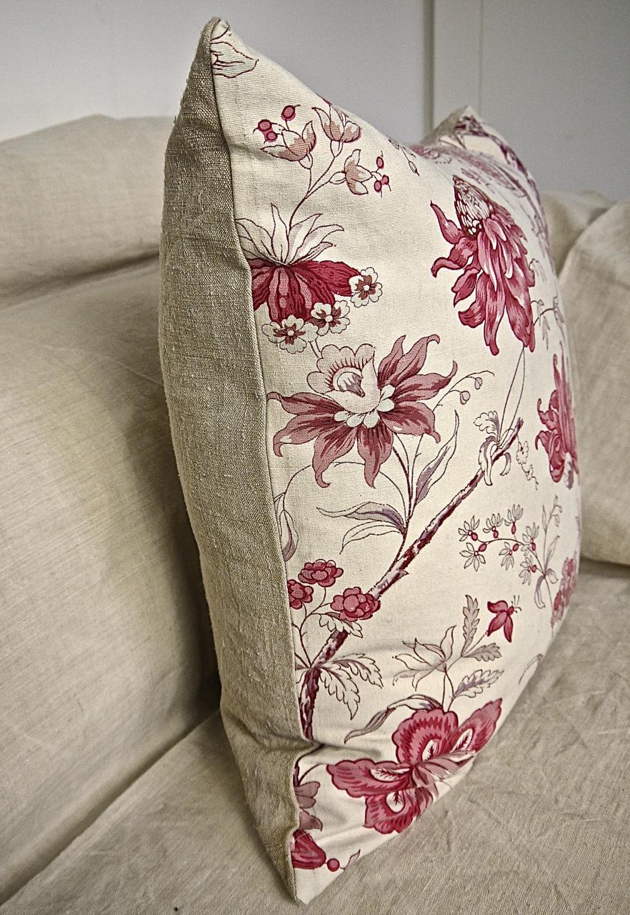 Pink Roses and Flowers Cotton Cushion French Late 19th Century 4