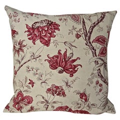 Antique Pink Roses and Flowers Cotton Cushion French Late 19th Century