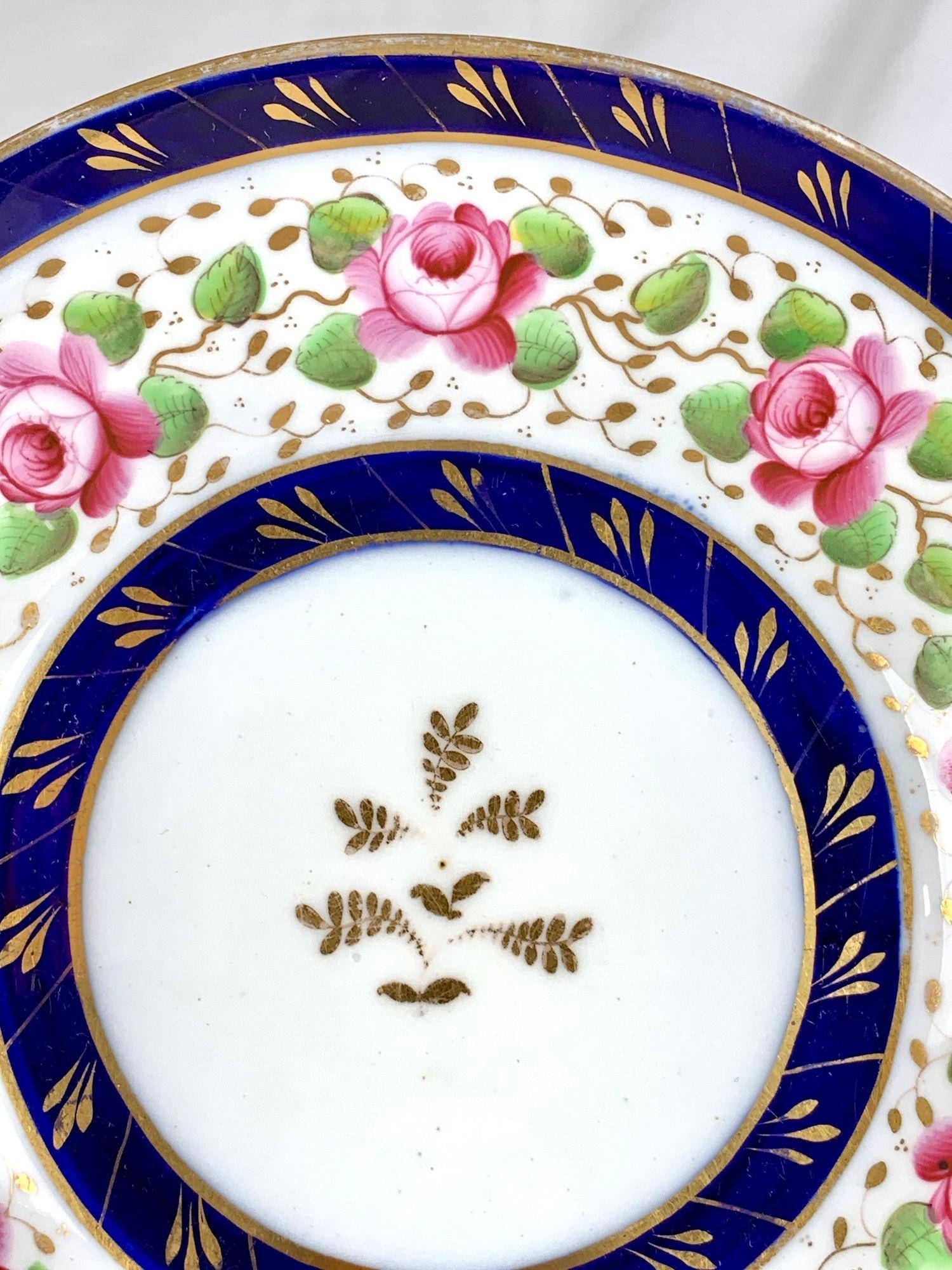 Hand-Painted Pink Roses Hand Painted on Antique Porcelain Dish England Circa 1810 by New Hall For Sale