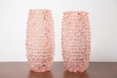 Pink Rostrato Spike Murano Glass Ovoid Vase, in Stock