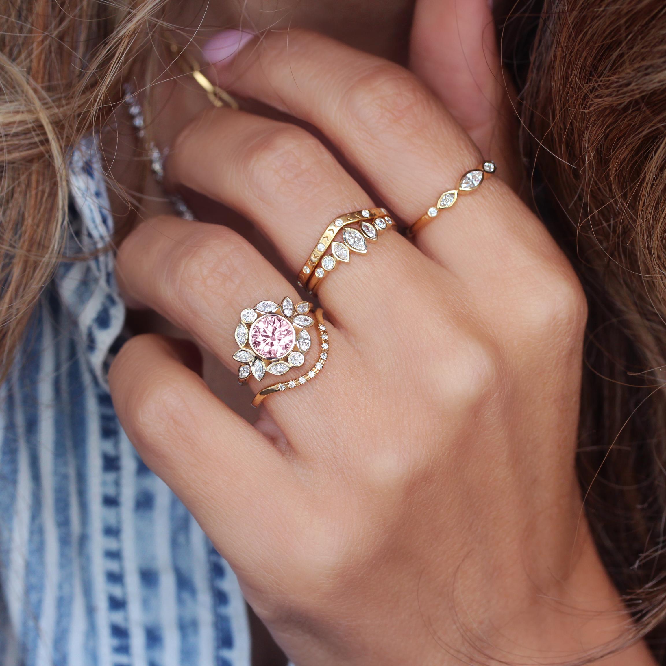 Victorian Pink Round Diamond Bezel Set Flower Unique Vintage Engagement Ring 
