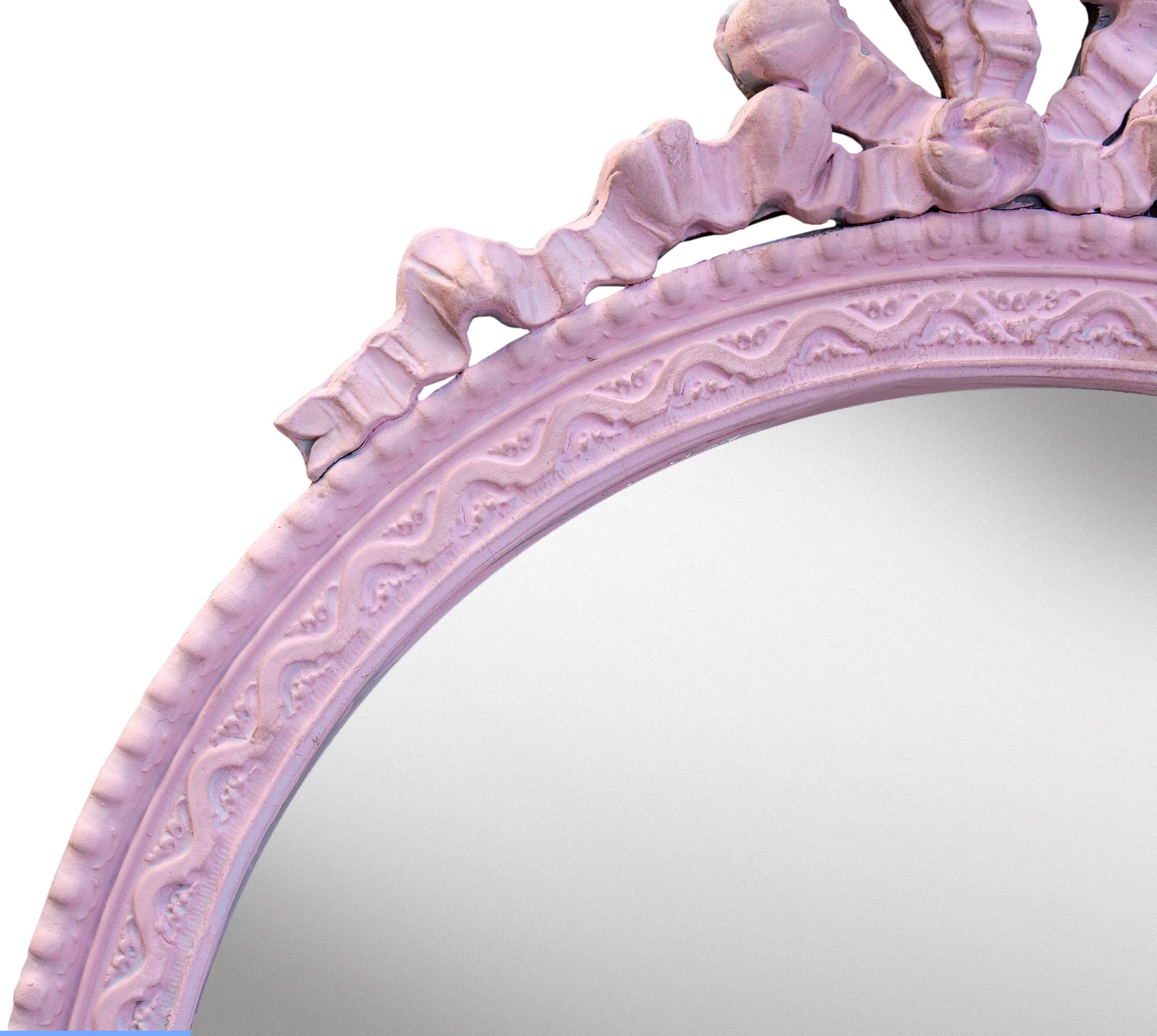 XX secolo Gesso rotondo rosa/ Specchio di pino Arco Corona in vendita