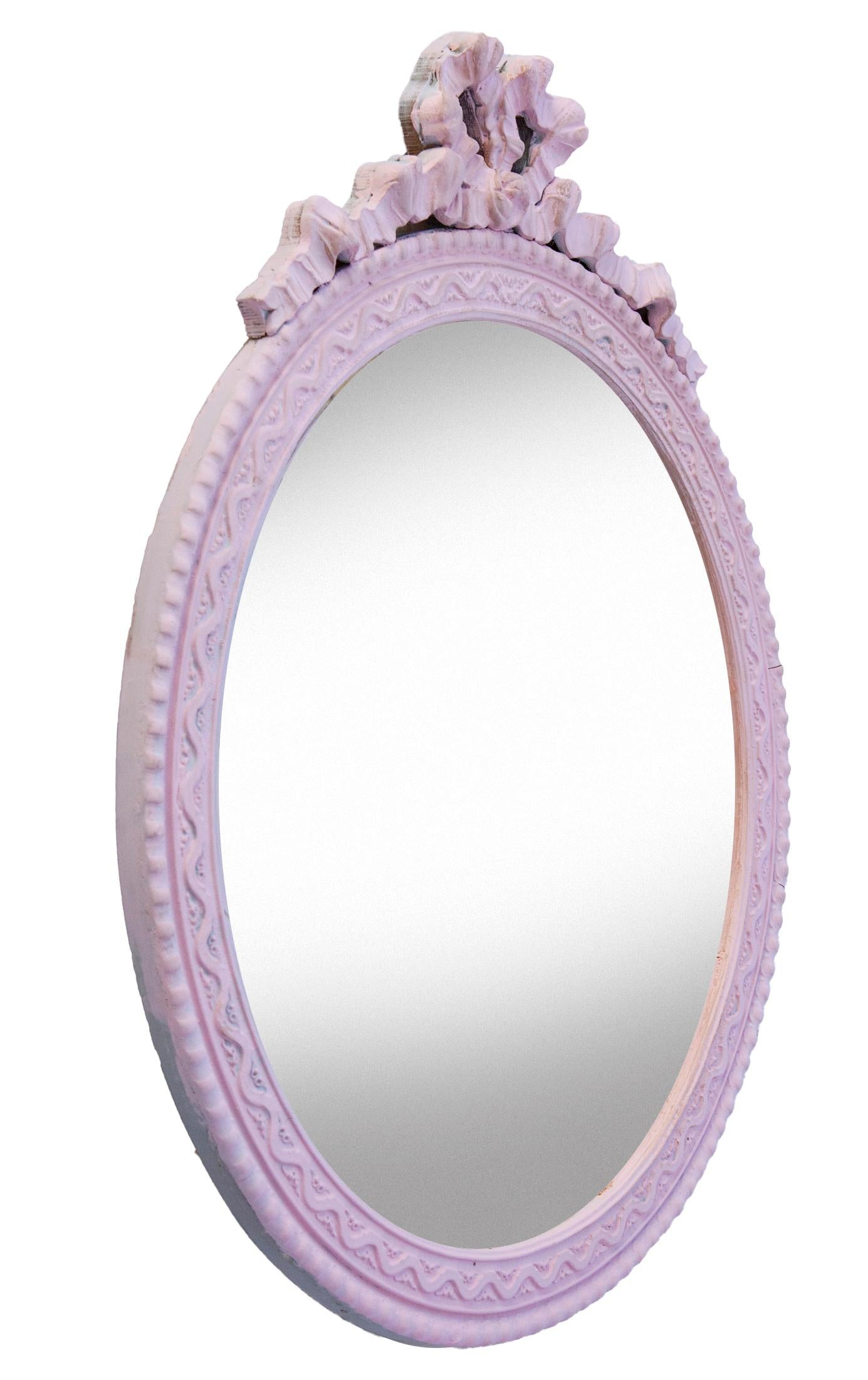 Gesso rotondo rosa/ Specchio di pino Arco Corona in vendita 2