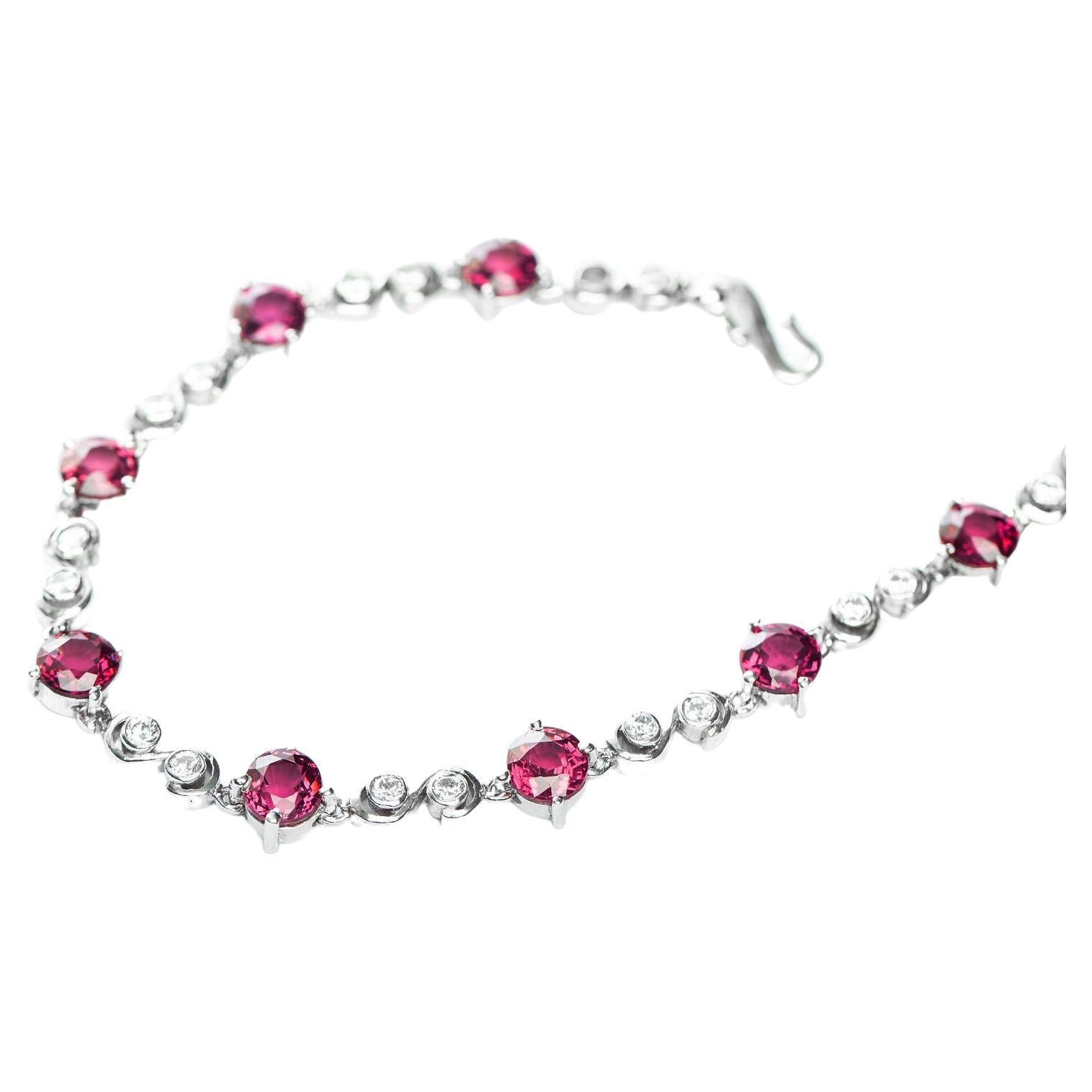 8.25ctw Round Cut Pink Tourmaline Tennis Bracelet  In New Condition For Sale In Sheridan, WY