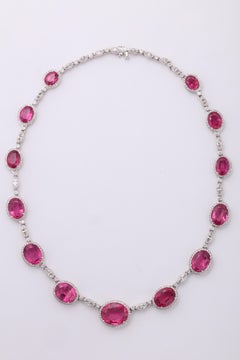 Pink Rubellite and Diamond Necklace