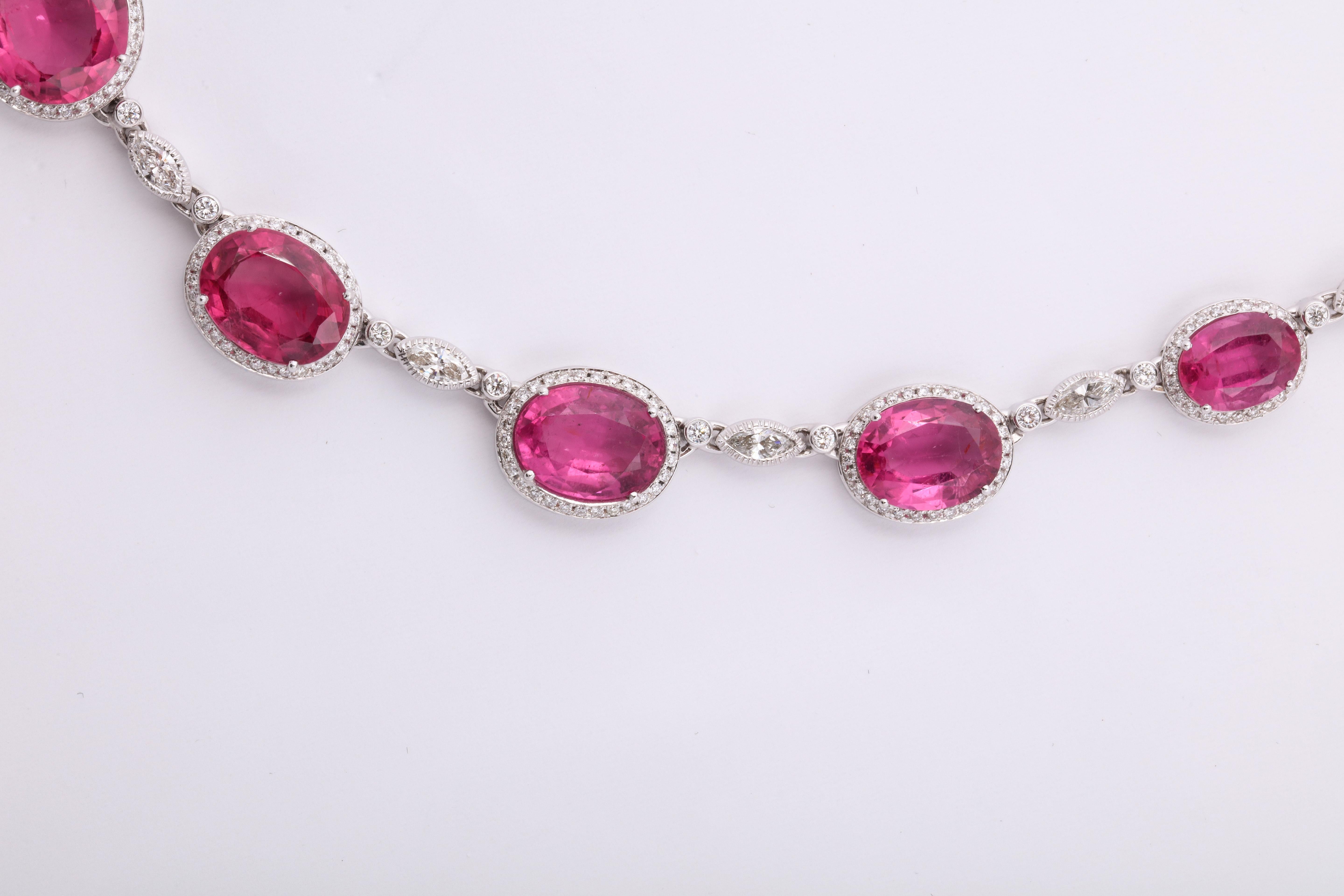 Pink Rubellite and Diamond Necklace In New Condition For Sale In New York, NY