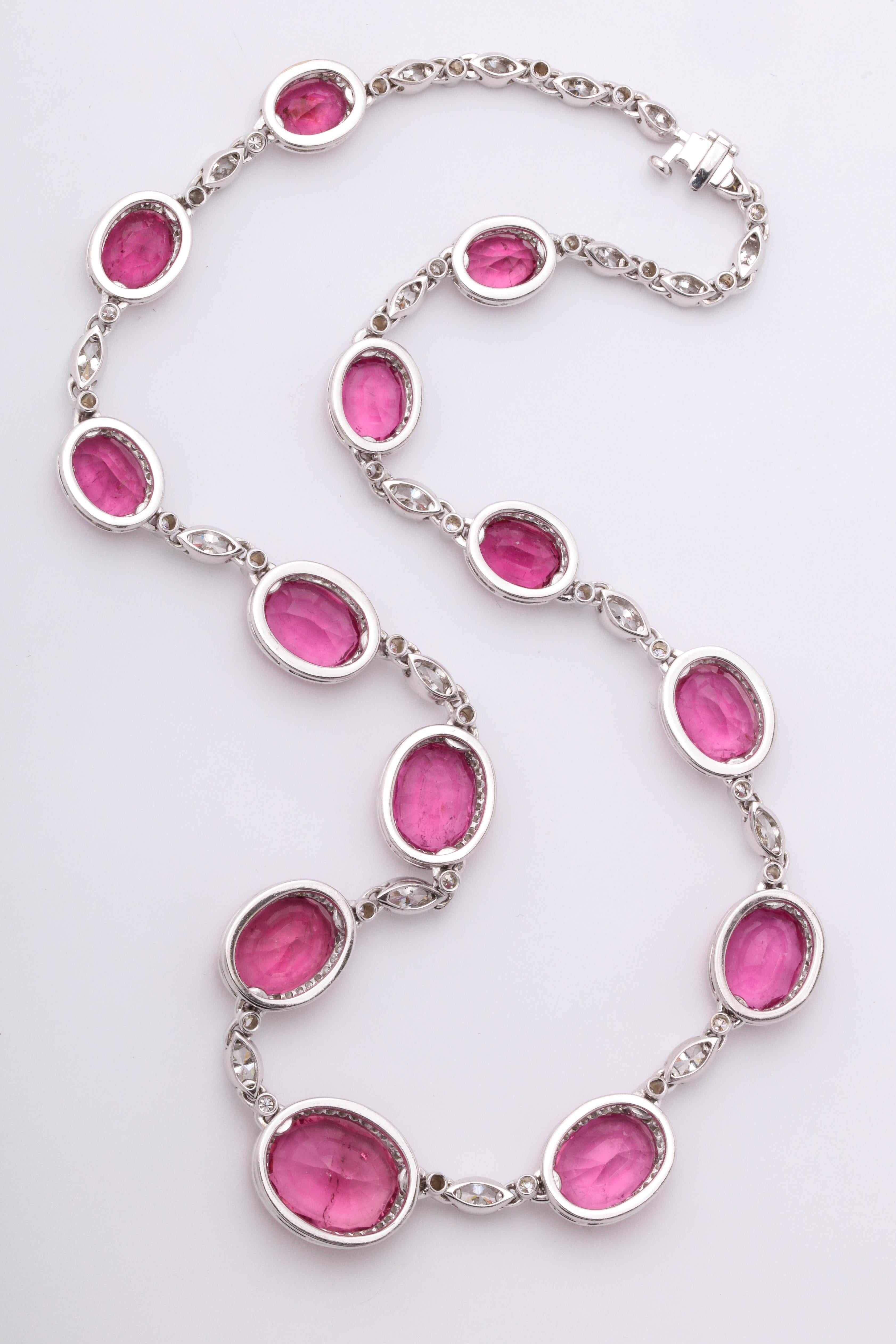Women's or Men's Pink Rubellite and Diamond Necklace For Sale
