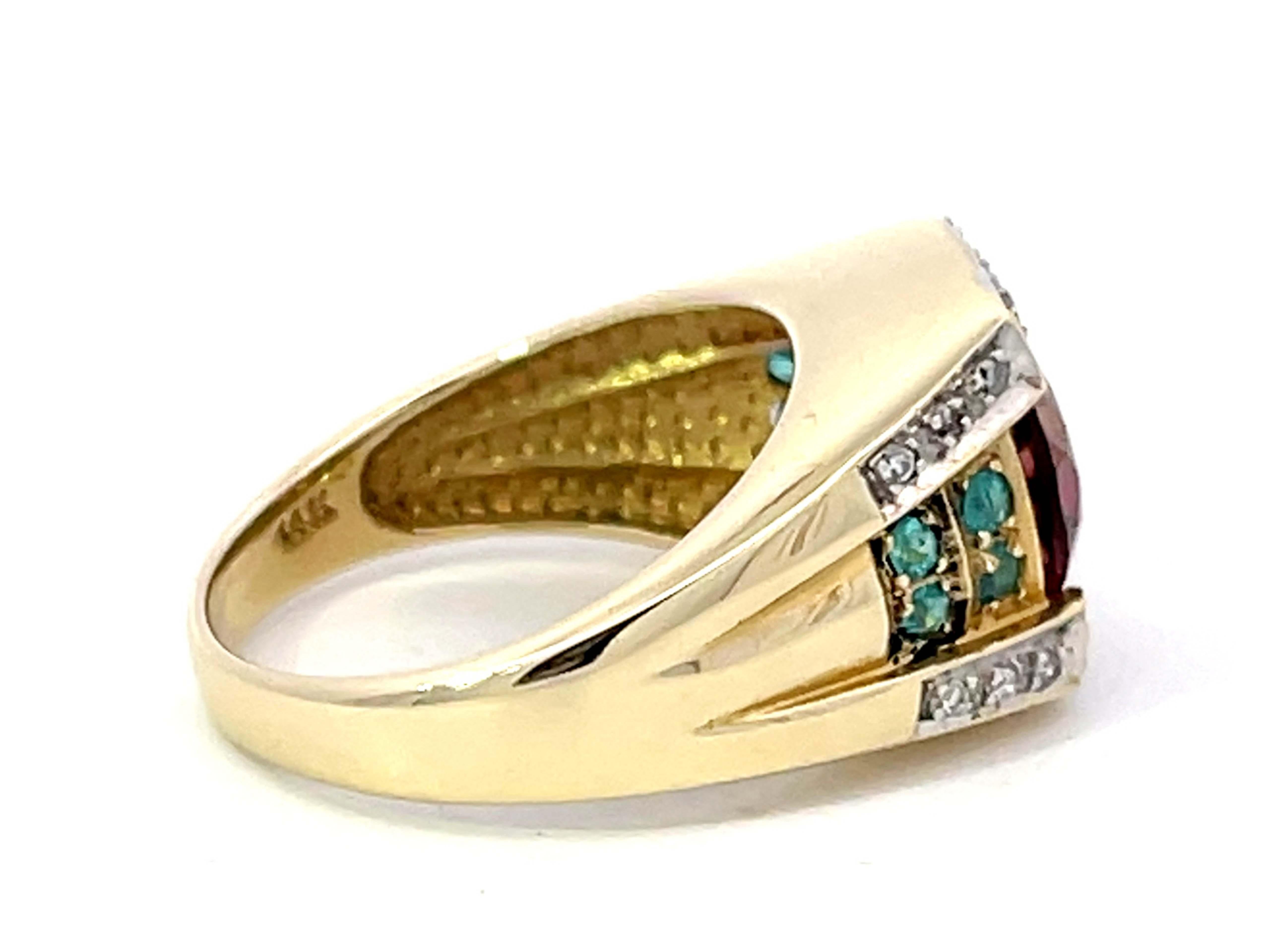 Anello con granato di rubellite rosa, paraiba blu e tormalina e diamante in oro giallo 14k In condizioni ottime in vendita a Honolulu, HI