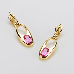 Pink Rubellite Tourmaline 18 Carat Yellow Gold Earring Pair