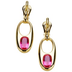 Pink Rubellite Tourmaline 18 Carat Yellow Gold Earring Pair