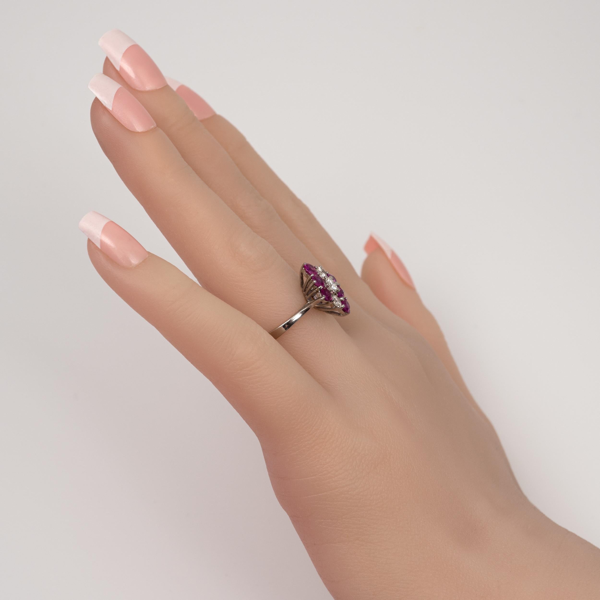 Round Cut Pink Rubellite Tourmaline Diamond Cocktail Ring, 18 Karat White Gold For Sale