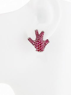 Pink Rubies 18k White Gold STAGHORN Coral Earrings by John Landrum Bryant
