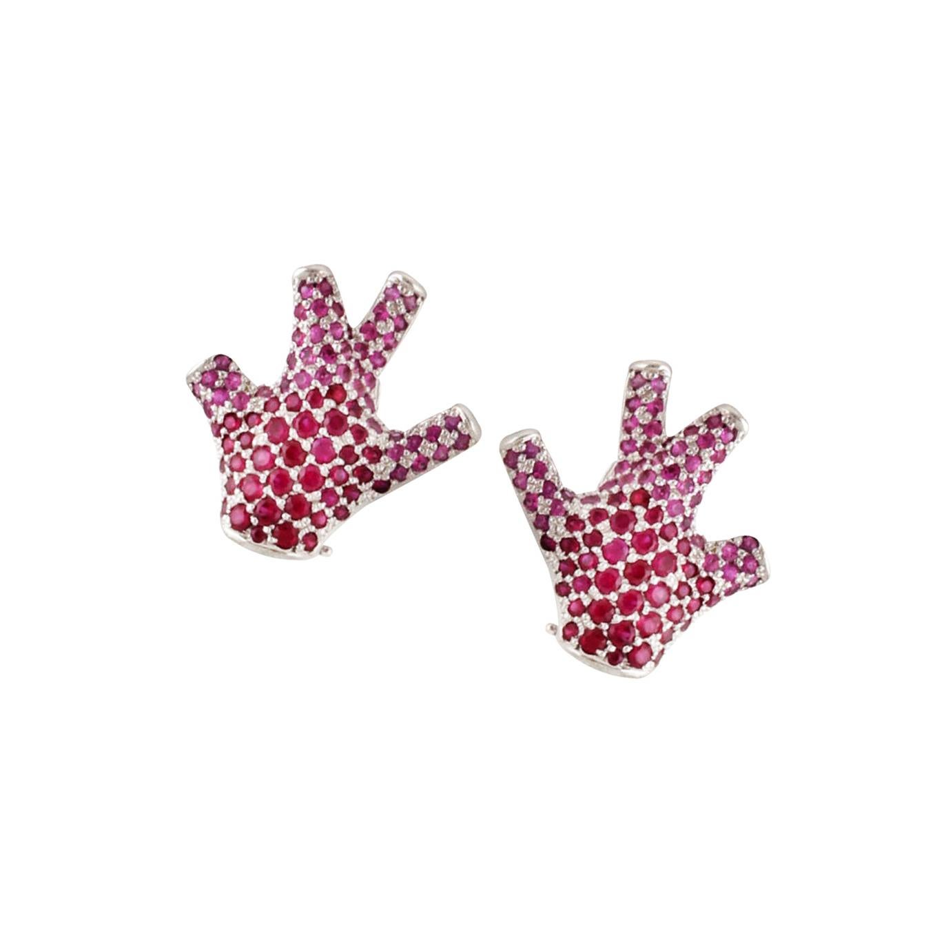 Pink Rubies 18k White Gold STAGHORN Coral Earrings by John Landrum Bryant In New Condition For Sale In New York, NY