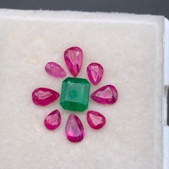 Pink Ruby & a Green Emerald Loose Gemstones Jewelry Size Lot 4.30 Ct Pear Cut
