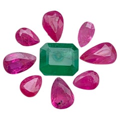 Pink Ruby & a Green Emerald Loose Gemstones Jewelry Size Lot 4.30 Ct Pear Cut