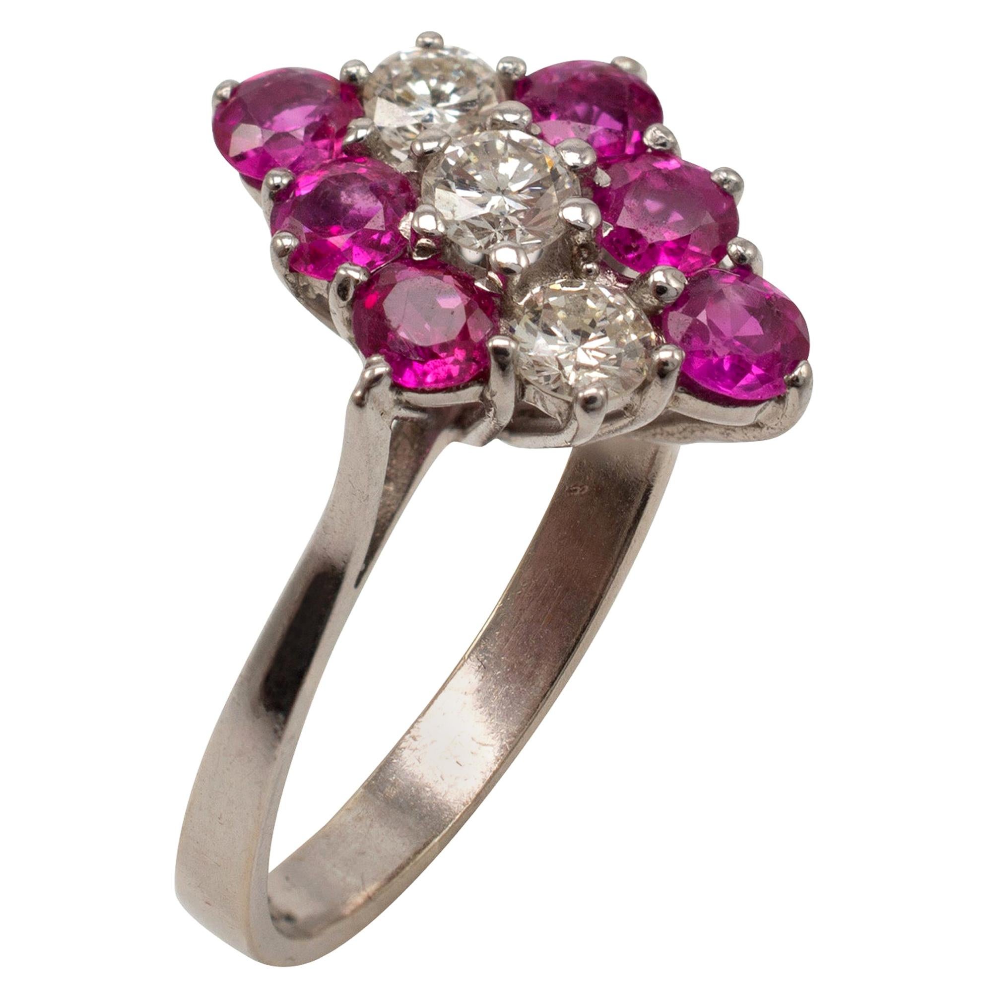 Pink Ruby and Diamond Statement Ring, 18 Karat White Gold, Certificate Included For Sale