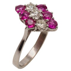 Pink Ruby and Diamond Statement Ring, 18 Karat White Gold, Certificate Included