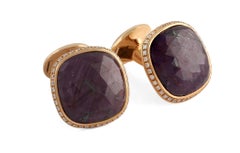 Square Red Corundum Cufflinks In Rose Gold