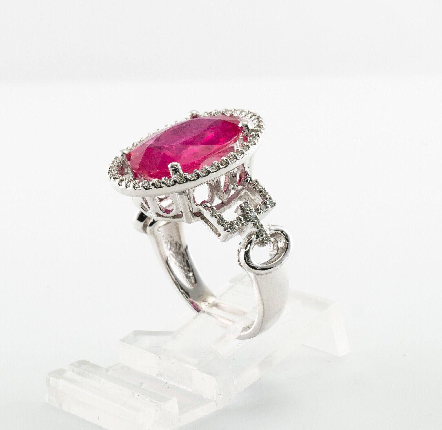 Pink Ruby Diamond Ring 14K White Gold For Sale 6