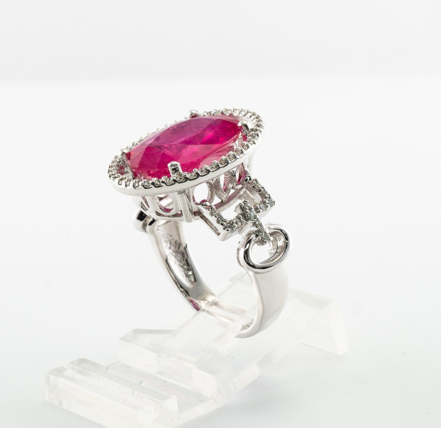 Natural Pink Ruby Diamond Ring 14K White Gold Cocktail For Sale 13
