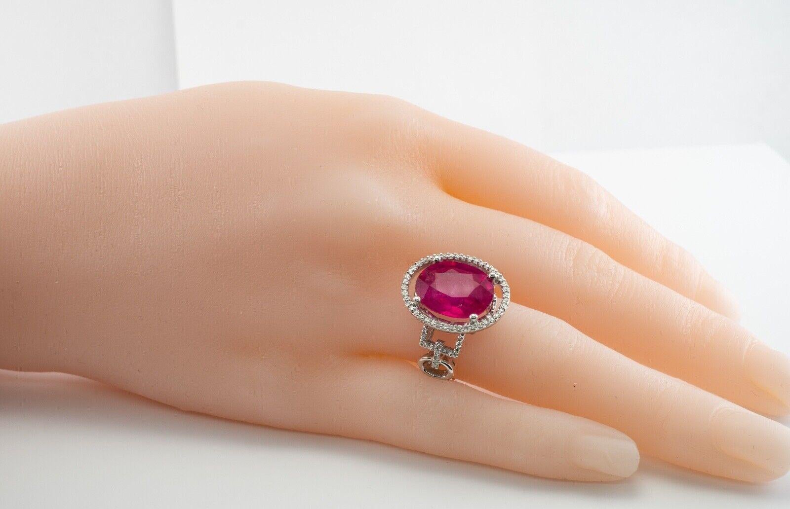 Natural Pink Ruby Diamond Ring 14K White Gold Cocktail For Sale 14