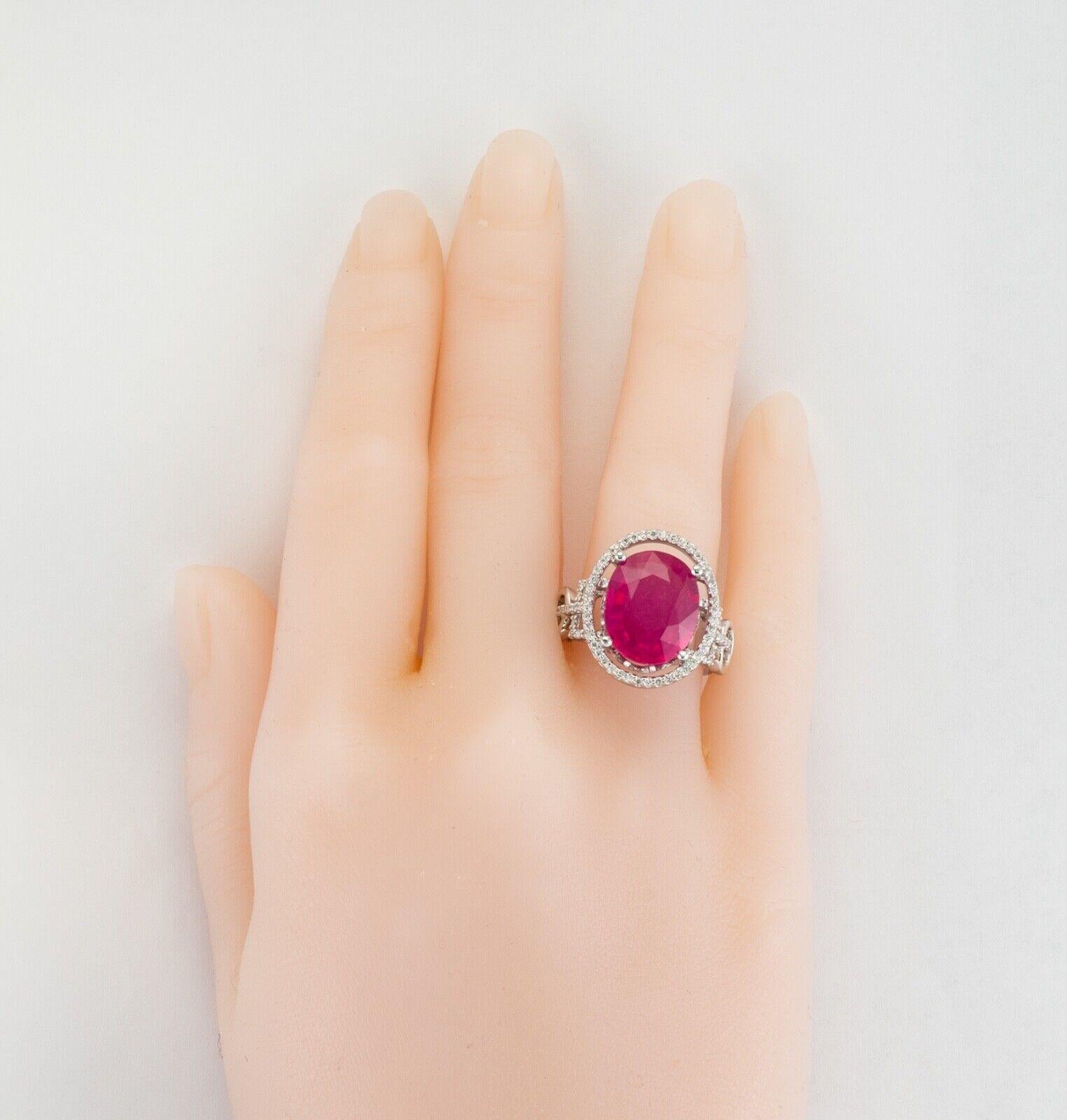 Women's Pink Ruby Diamond Ring 14K White Gold For Sale