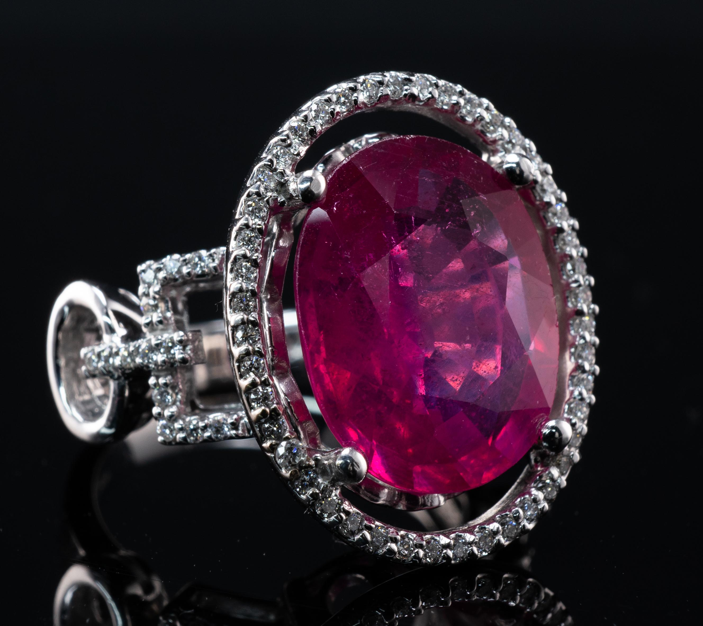 Natural Pink Ruby Diamond Ring 14K White Gold Cocktail For Sale 1