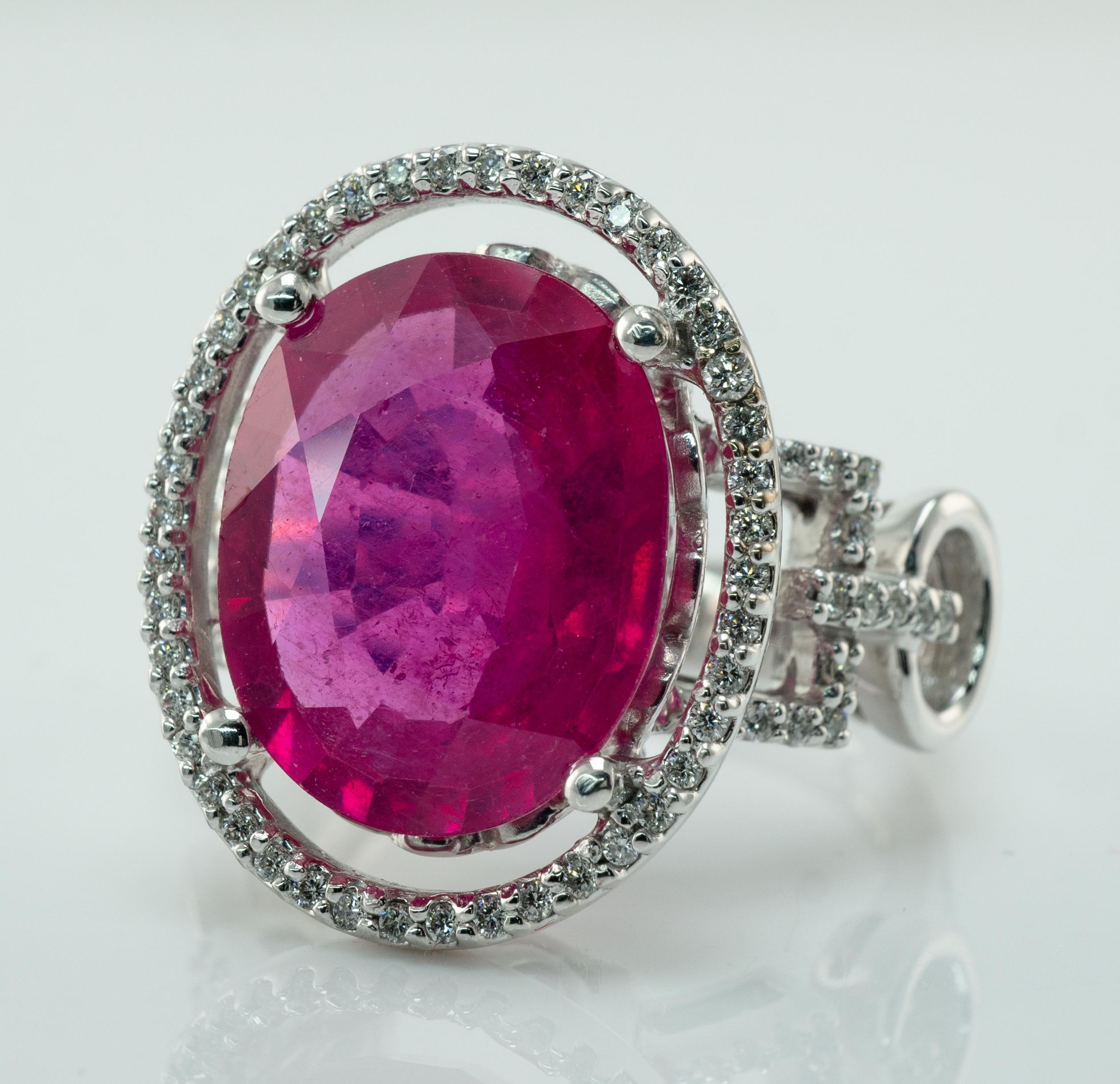 Natural Pink Ruby Diamond Ring 14K White Gold Cocktail For Sale 2