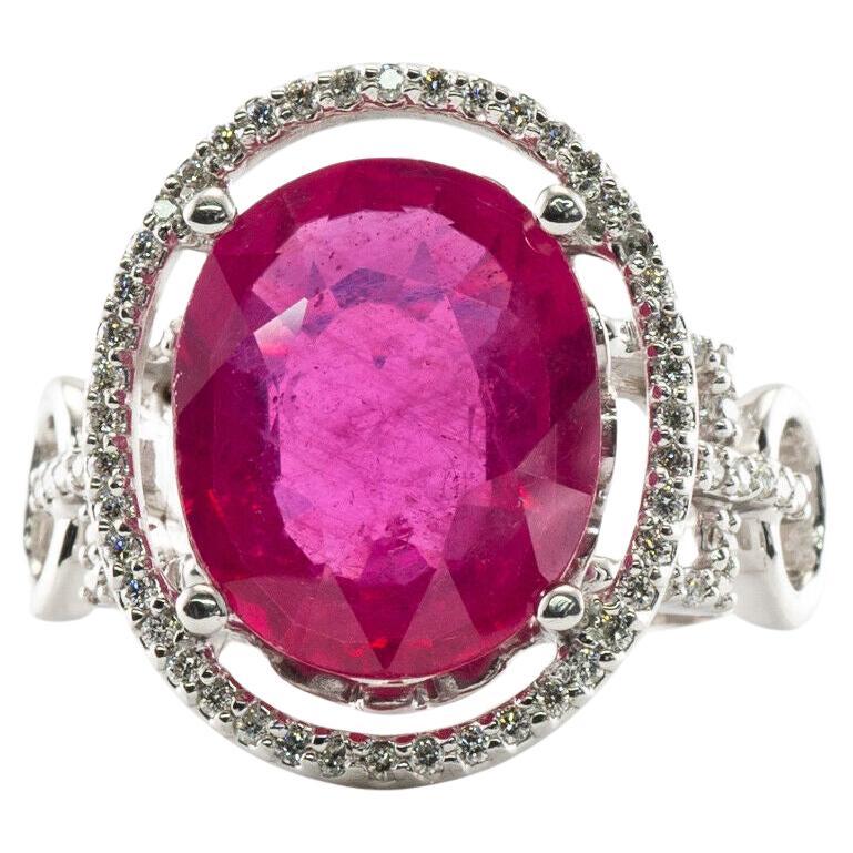 Pink Ruby Diamond Ring 14K White Gold For Sale