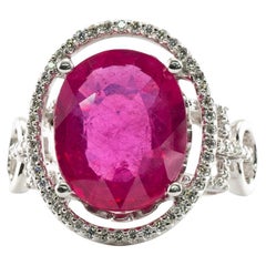 Natural Pink Ruby Diamond Ring 14K White Gold Cocktail
