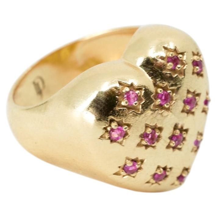 Rosa Rubin-Herz-Ring, Siegelring, Stern, Gold, Cocktail