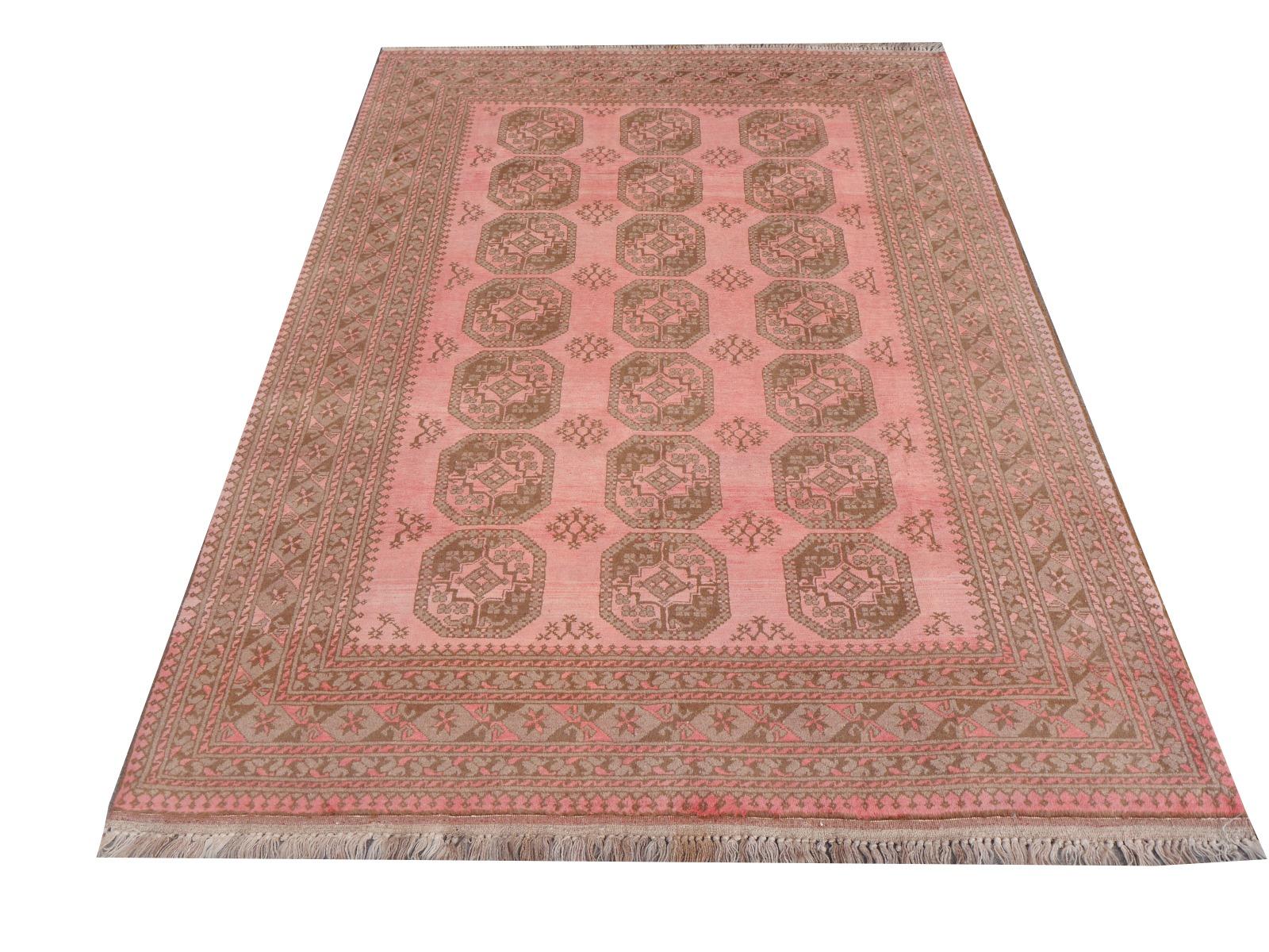 Pink Rug Ersari Tribal Turkoman Hand Knotted Semi Antique Carpet 3
