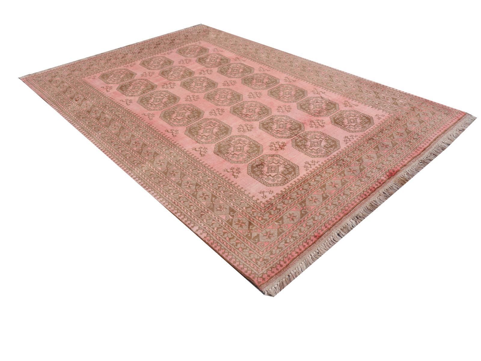 Pink Rug Ersari Tribal Turkoman Hand Knotted Semi Antique Carpet 4
