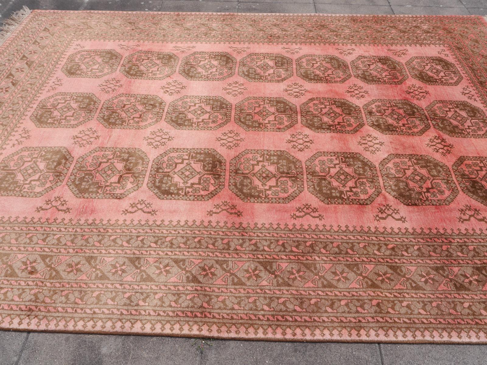 Pink Rug Ersari Tribal Turkoman Hand Knotted Semi Antique Carpet 5