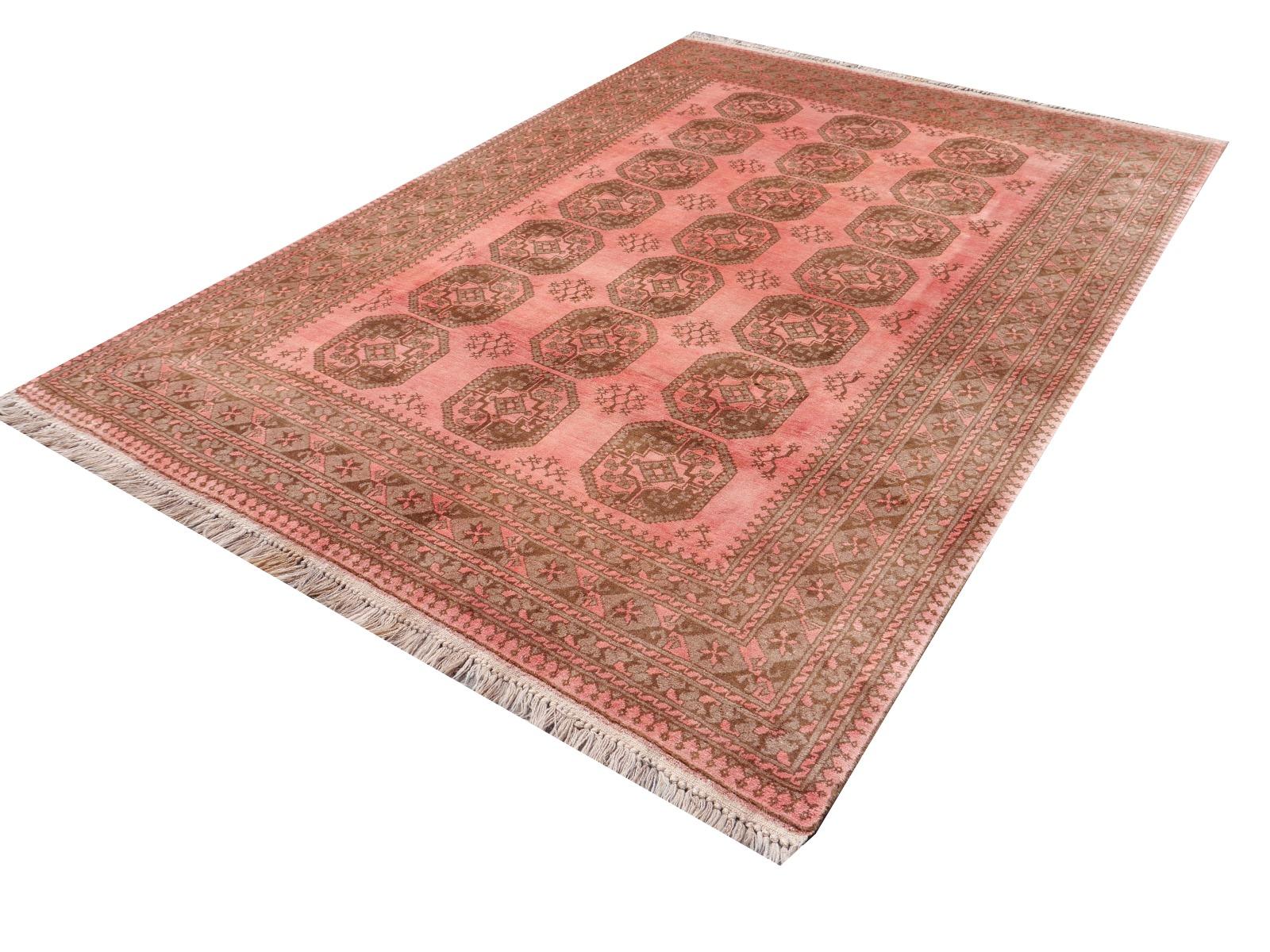 Pink Rug Ersari Tribal Turkoman Hand Knotted Semi Antique Carpet 6