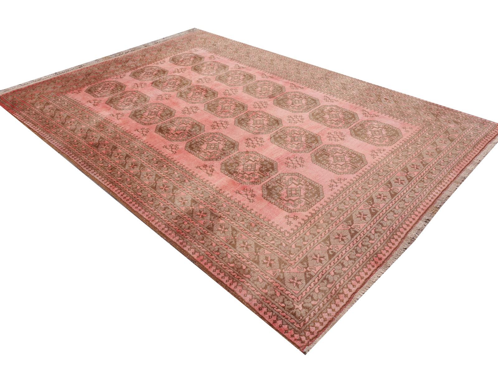 Pink Rug Ersari Tribal Turkoman Hand Knotted Semi Antique Carpet 7
