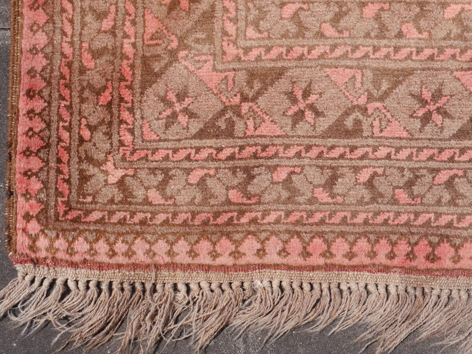 Pink Rug Ersari Tribal Turkoman Hand Knotted Semi Antique Carpet 8