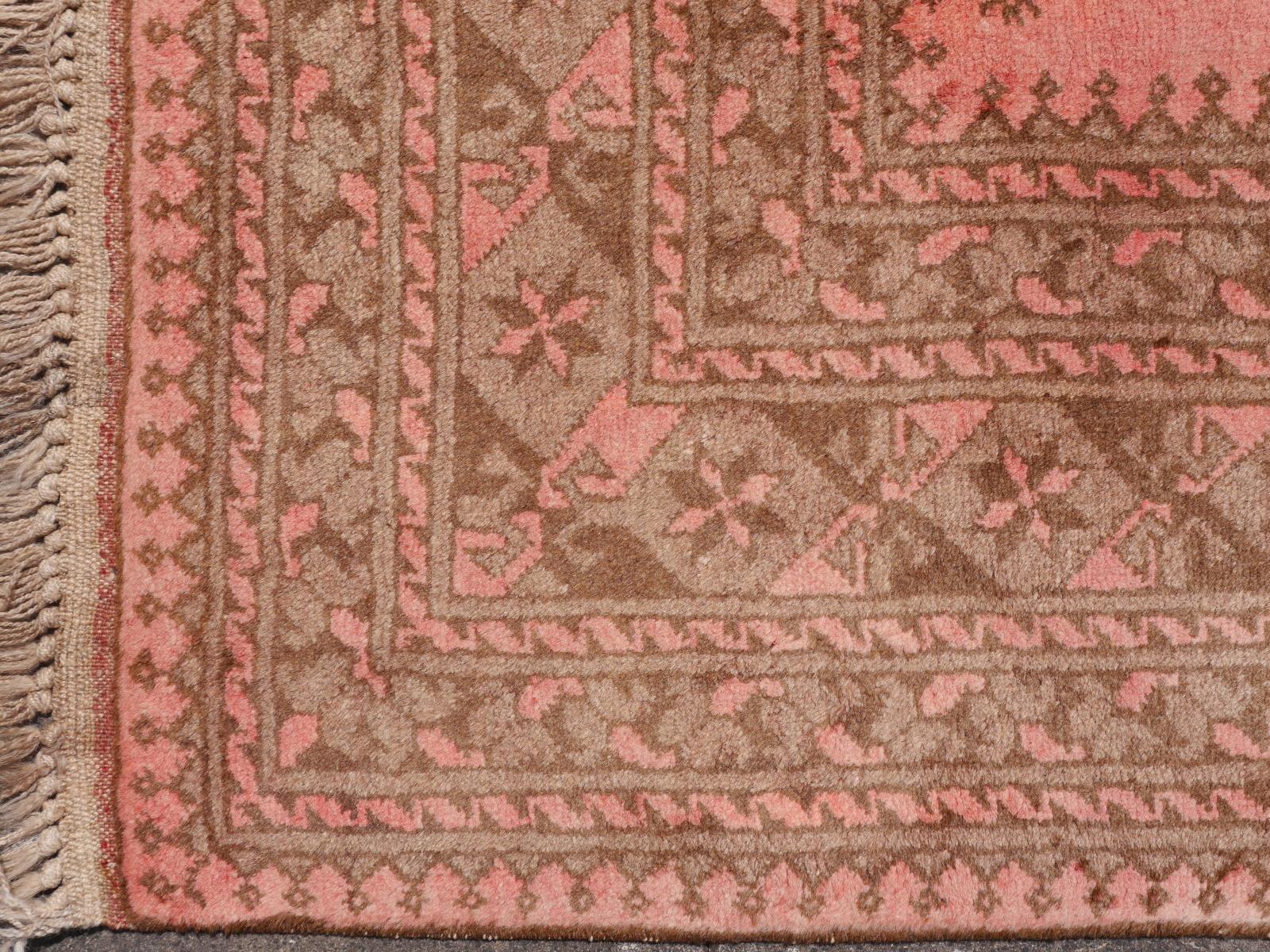Pink Rug Ersari Tribal Turkoman Hand Knotted Semi Antique Carpet 10