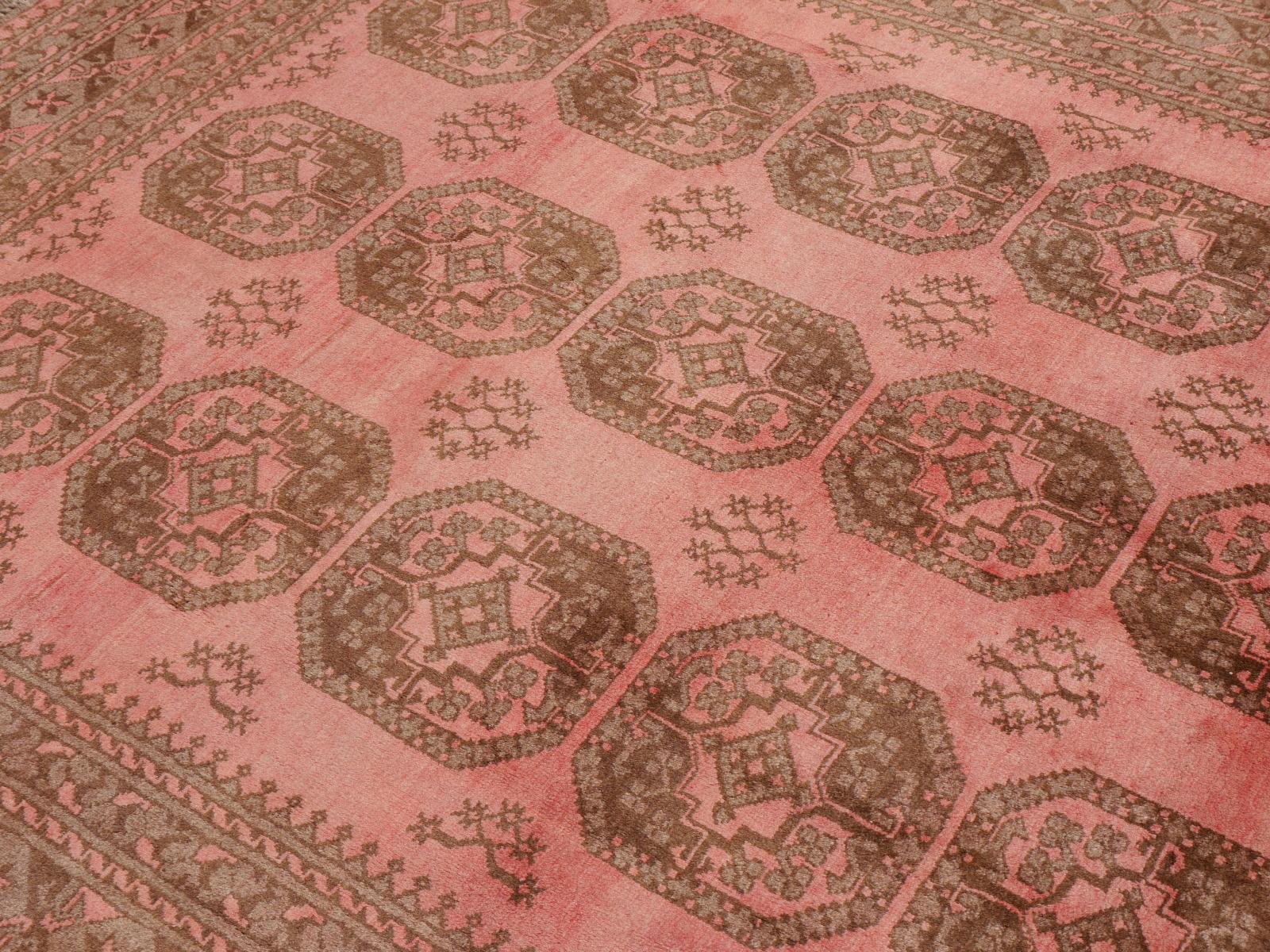 Pink Rug Ersari Tribal Turkoman Hand Knotted Semi Antique Carpet 11