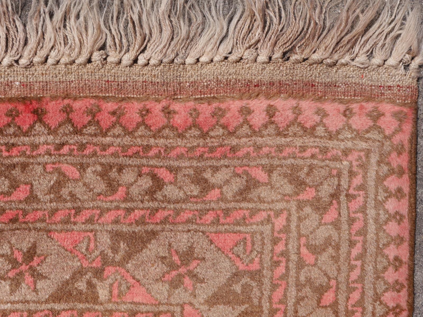 Pink Rug Ersari Tribal Turkoman Hand Knotted Semi Antique Carpet 12