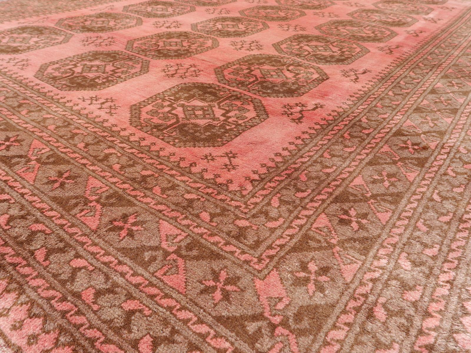Afghan Pink Rug Ersari Tribal Turkoman Hand Knotted Semi Antique Carpet