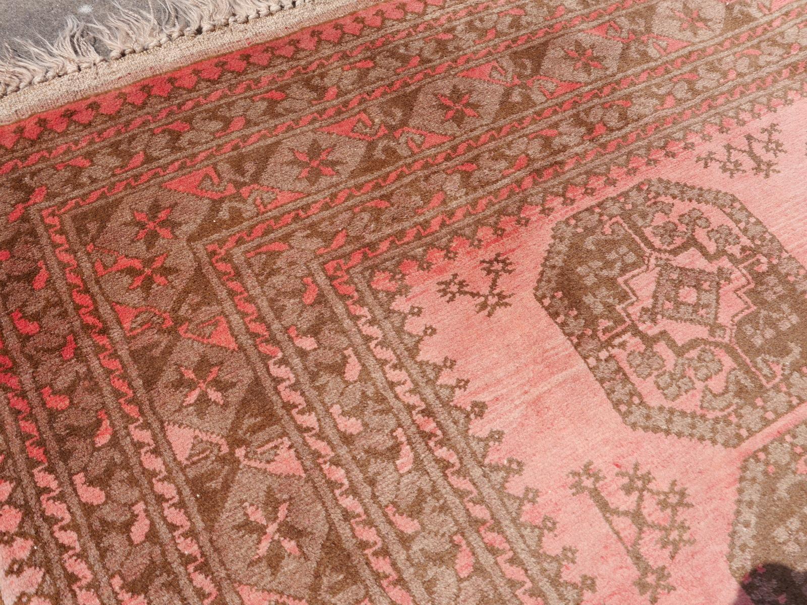 Hand-Knotted Pink Rug Ersari Tribal Turkoman Hand Knotted Semi Antique Carpet